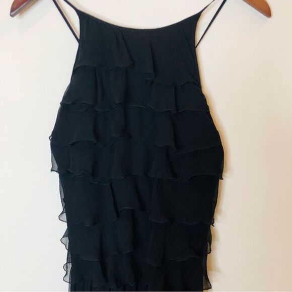 L'Agence Adriana Ruffle Maxi Silk Chiffon Dress Formal Dance Prom LBD Black S - Picture 1 of 15
